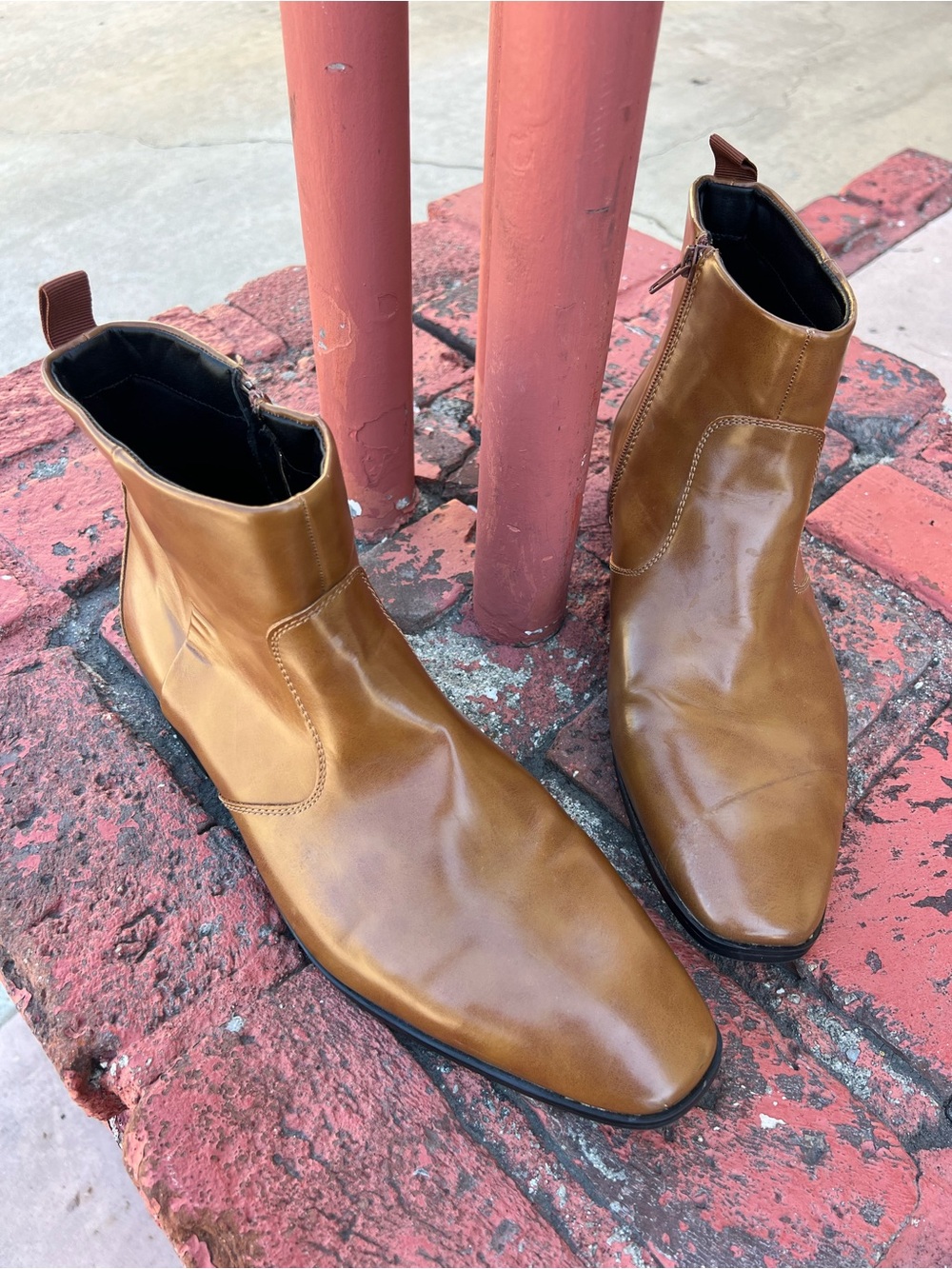 Alfani Men's Cognac Brown Leather Chukka Zip Boots
